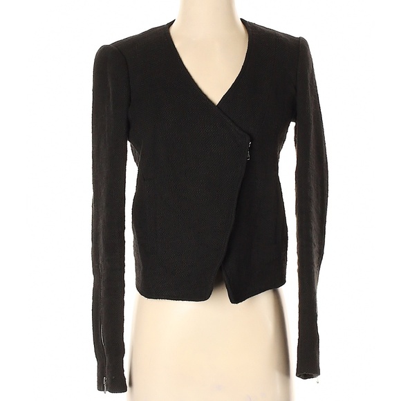 Tibi Chic Minimalist Black Asymmetrical Woven Jacket Size 4 - Picture 1 of 13
